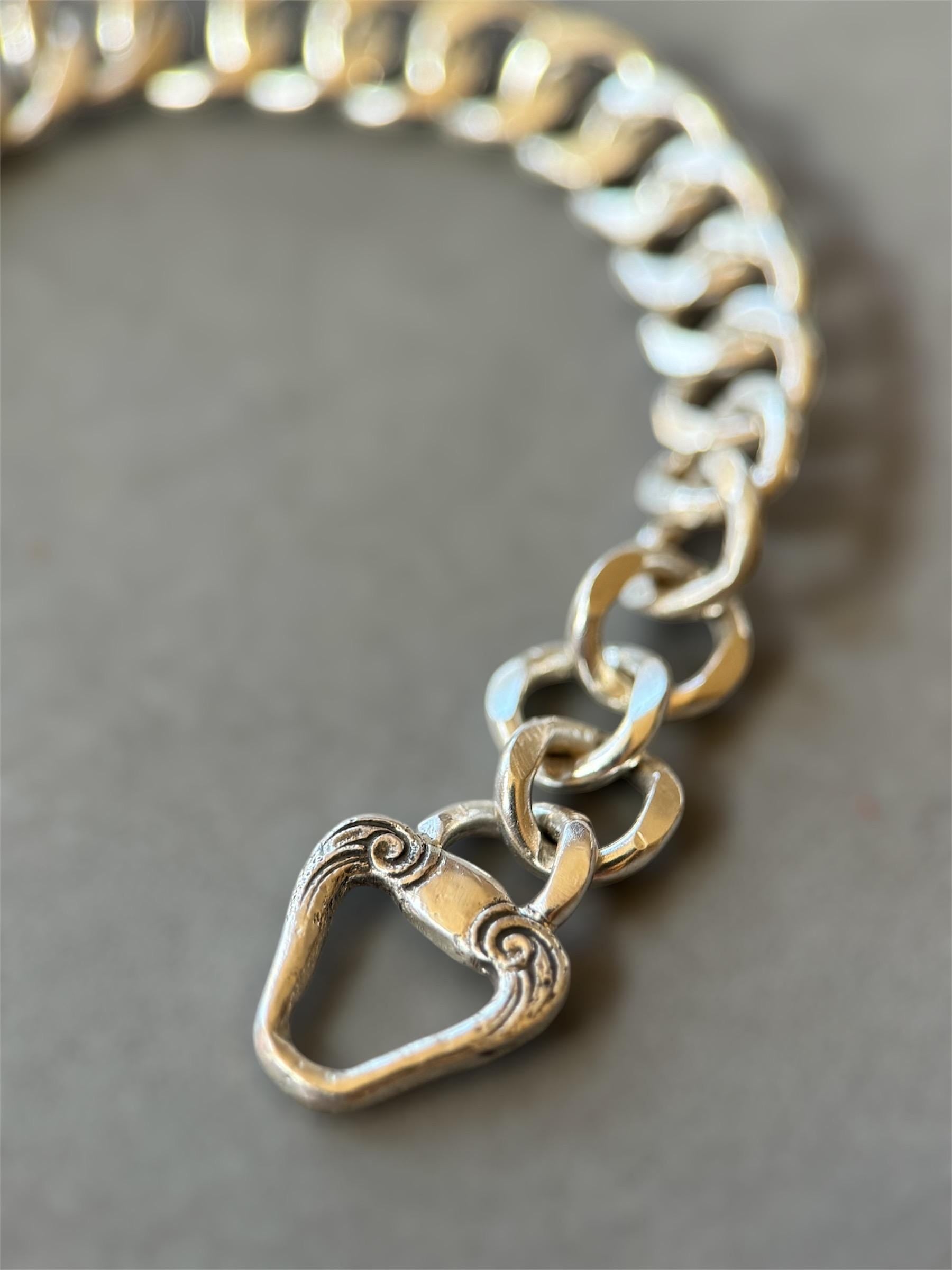 Victorian Hand Curb Chain Bracelet, Sterling Silver, Cuban chain bracelet