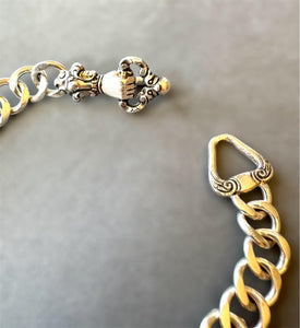 Victorian Hand Curb Chain Bracelet, Sterling Silver, Cuban chain bracelet