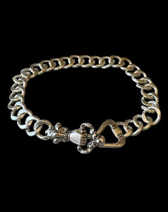Victorian Hand Curb Chain Bracelet, Sterling Silver, Cuban chain bracelet