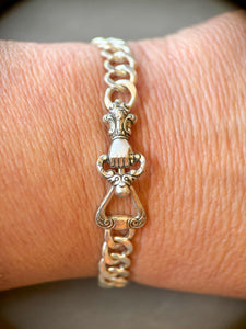 Victorian Hand Curb Chain Bracelet, Sterling Silver, Cuban chain bracelet