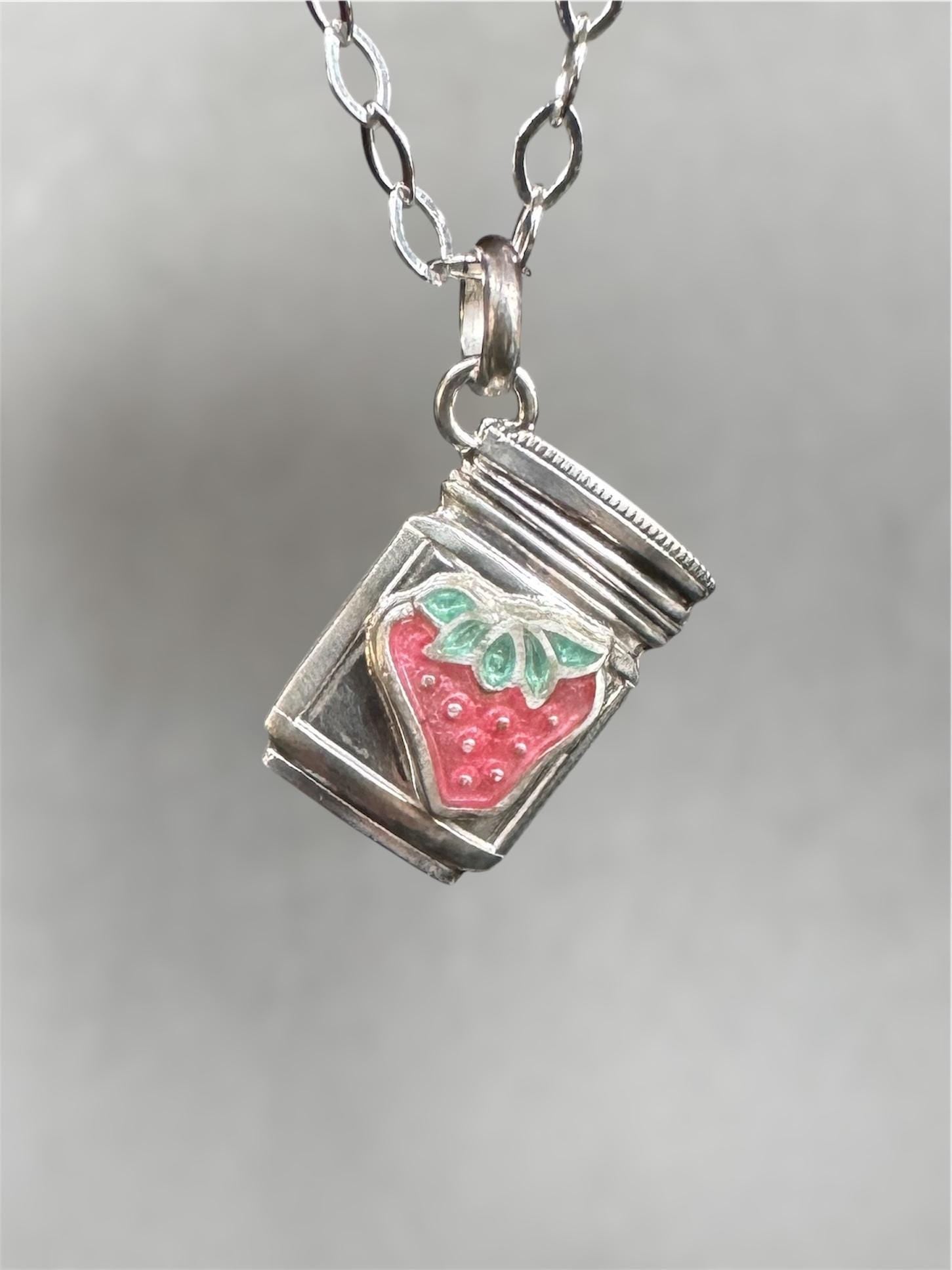 Strawberry Jam pendant in sterling silver, mason jar