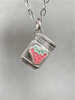 Load image into Gallery viewer, Strawberry Jam pendant in sterling silver, mason jar
