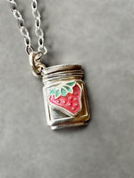 Load image into Gallery viewer, Strawberry Jam pendant in sterling silver, mason jar
