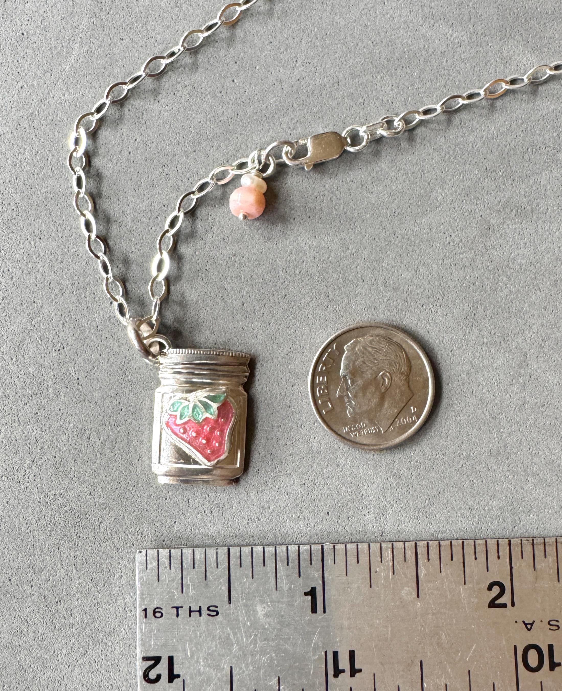 Strawberry Jam pendant in sterling silver, mason jar