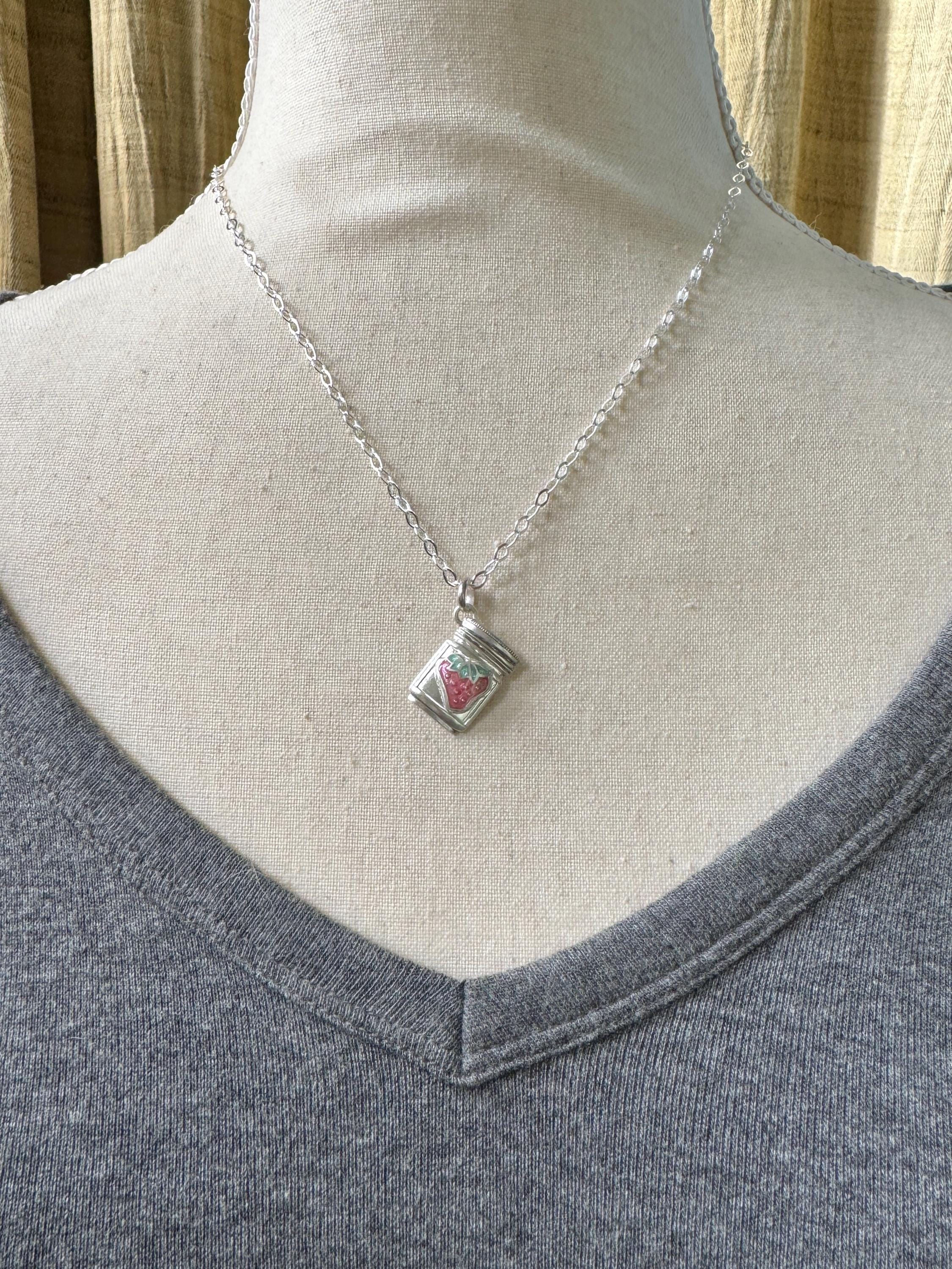 Strawberry Jam pendant in sterling silver, mason jar