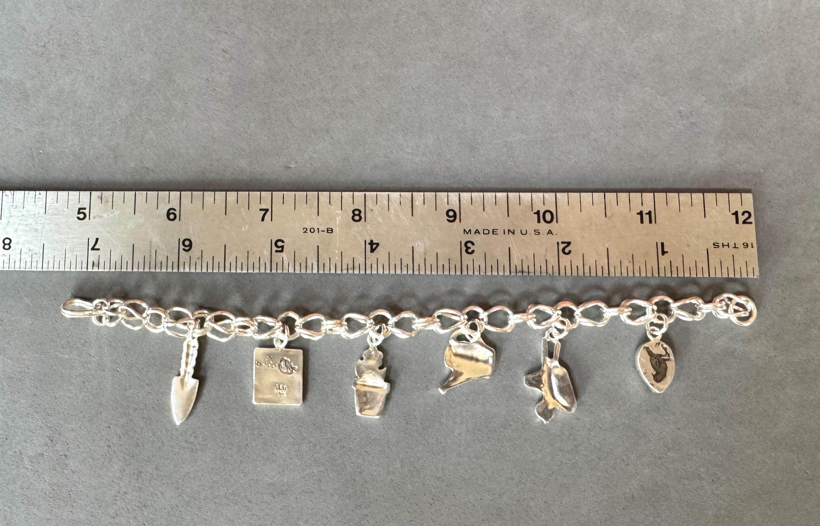 Gardening Charm Bracelet, handmade chain in sterling silver