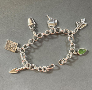 Gardening Charm Bracelet, handmade chain in sterling silver
