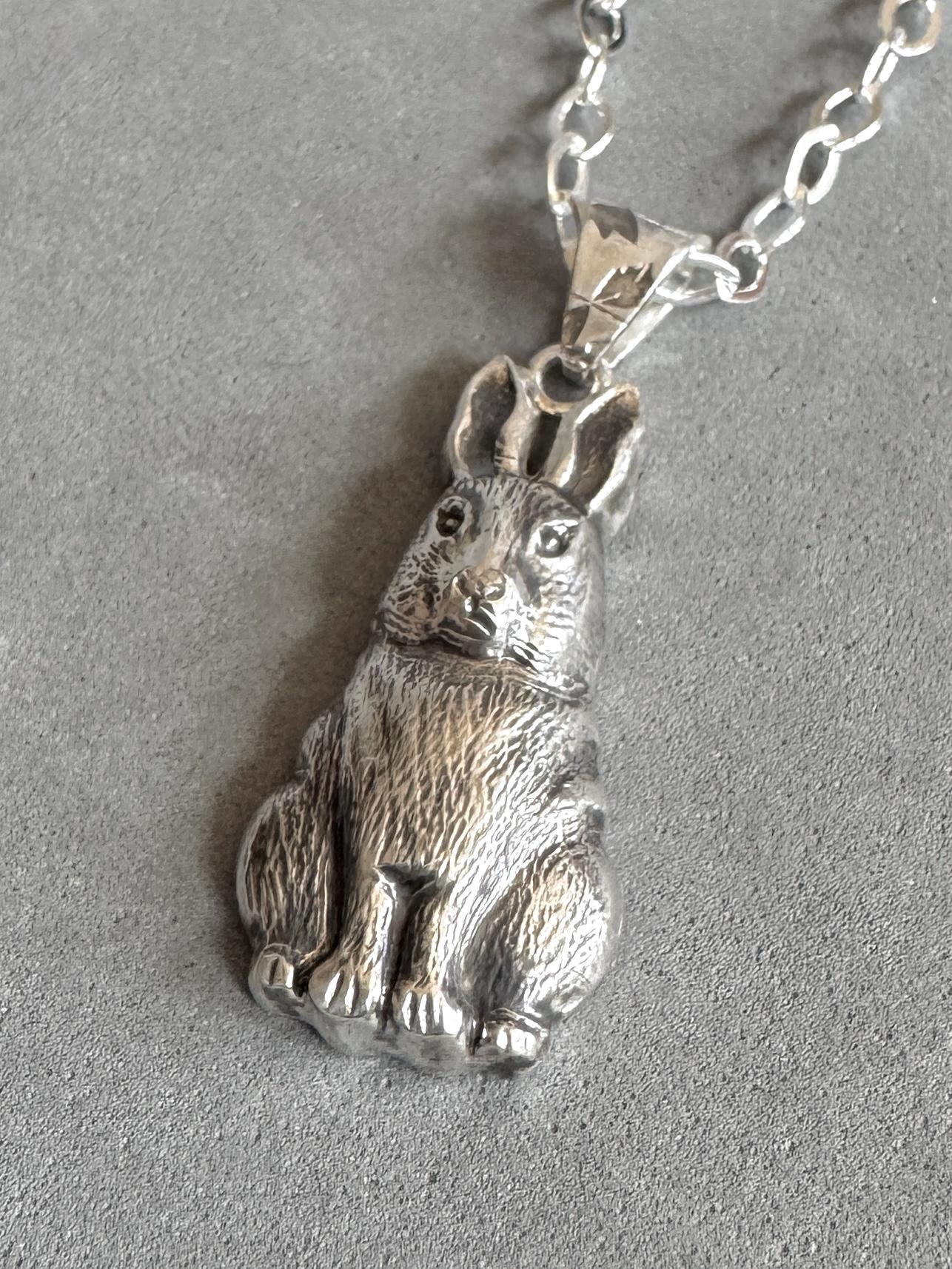 Rabbit Pendant in Sterling Silver, vintage die pressed