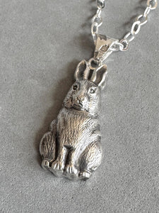 Rabbit Pendant in Sterling Silver, vintage die pressed