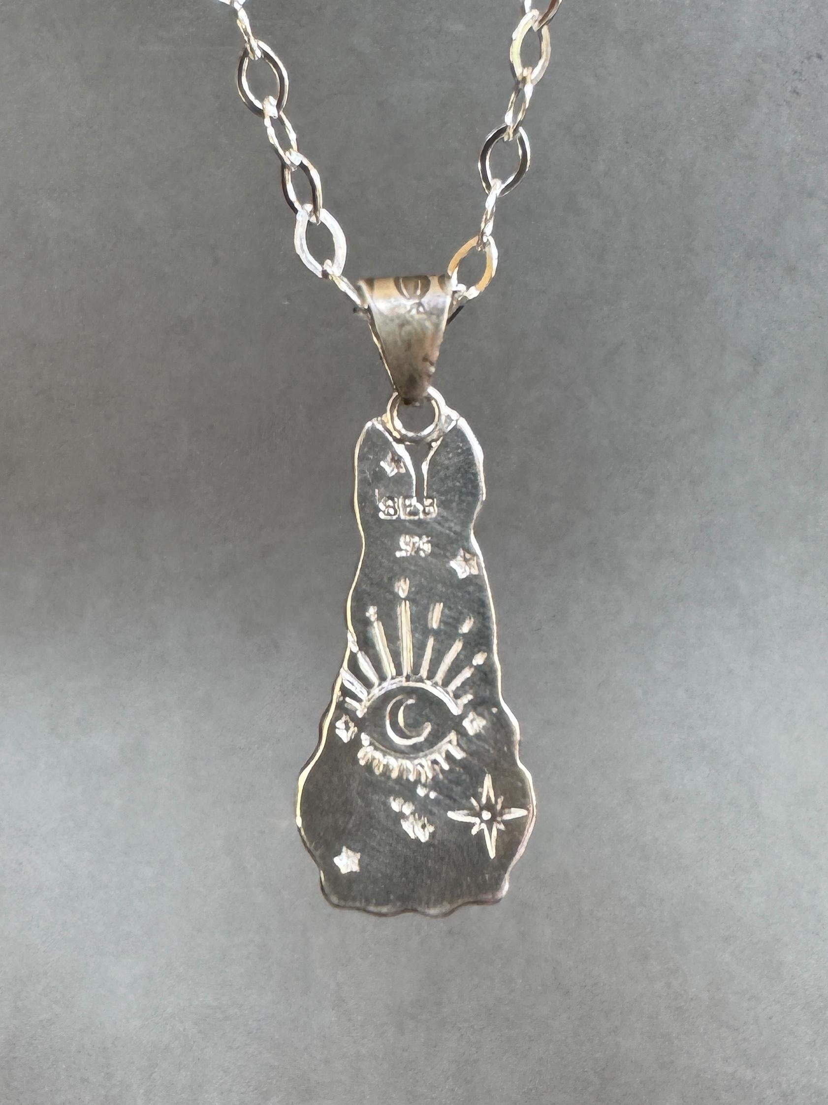 Rabbit Pendant in Sterling Silver, vintage die pressed
