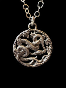 Snake in the Trees Pendant, Sterling Silver, Vintage Die pressed