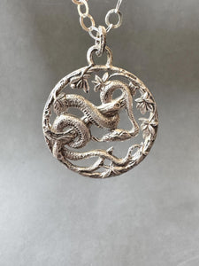 Snake in the Trees Pendant, Sterling Silver, Vintage Die pressed