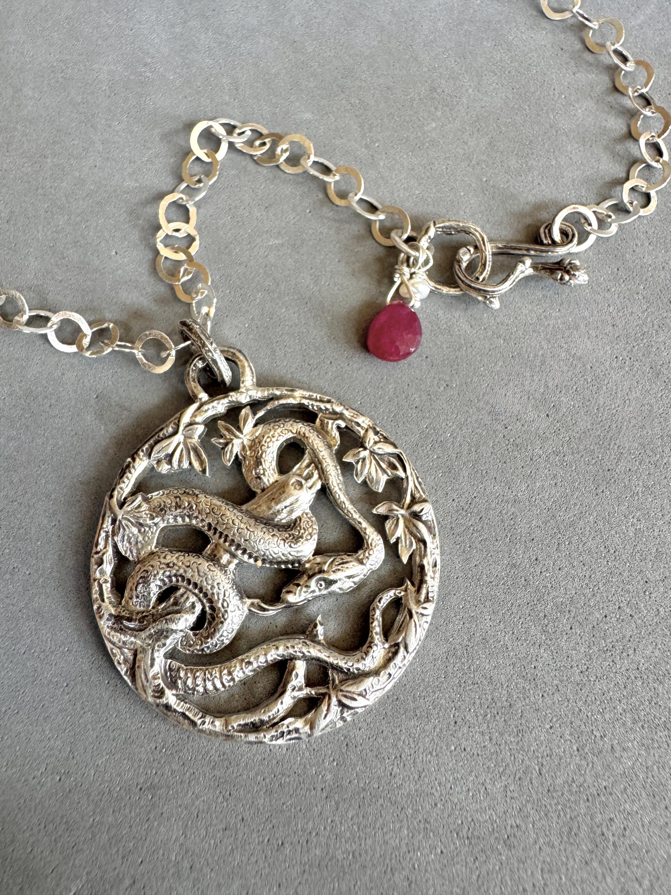 Snake in the Trees Pendant, Sterling Silver, Vintage Die pressed
