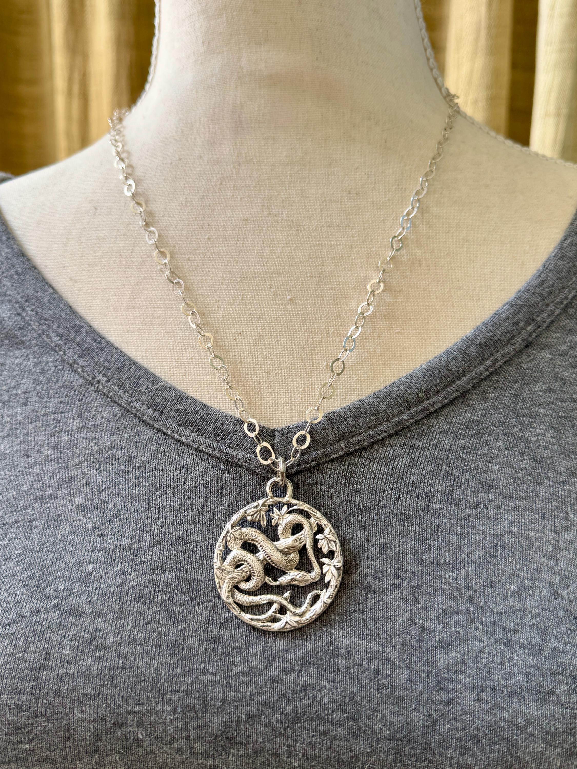 Snake in the Trees Pendant, Sterling Silver, Vintage Die pressed