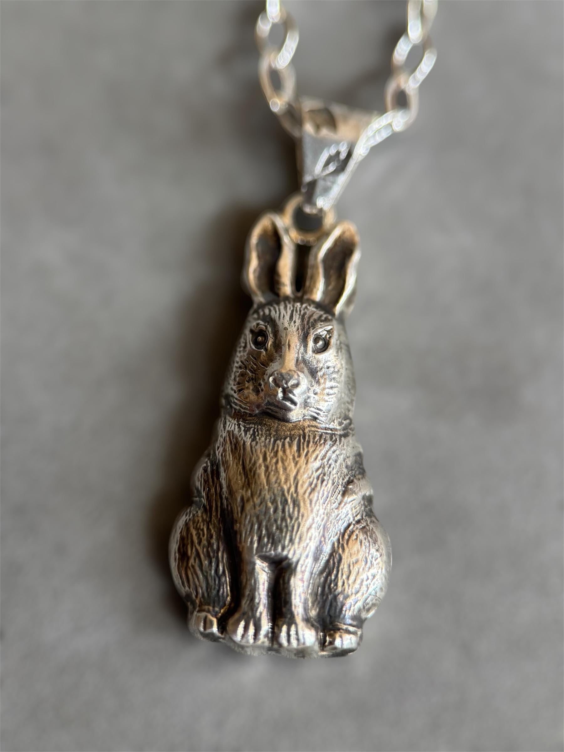 Rabbit Pendant in Sterling Silver, vintage die pressed