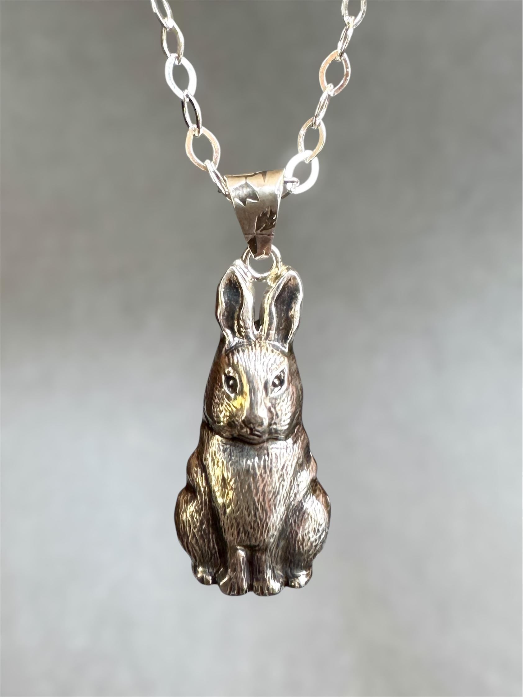 Rabbit Pendant in Sterling Silver, vintage die pressed