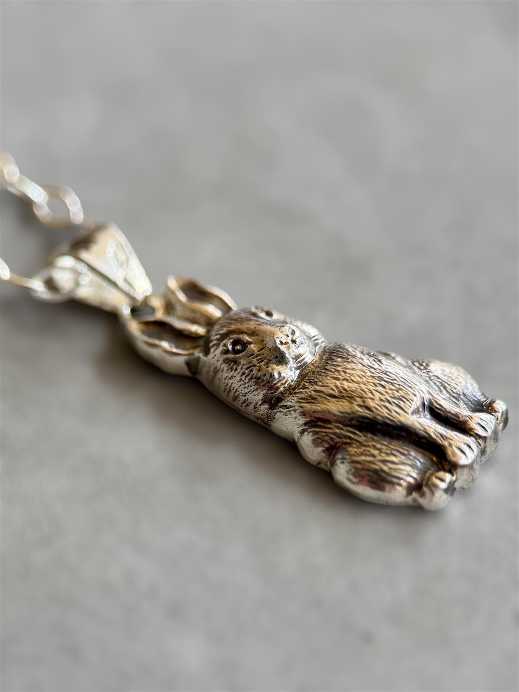 Rabbit Pendant in Sterling Silver, vintage die pressed