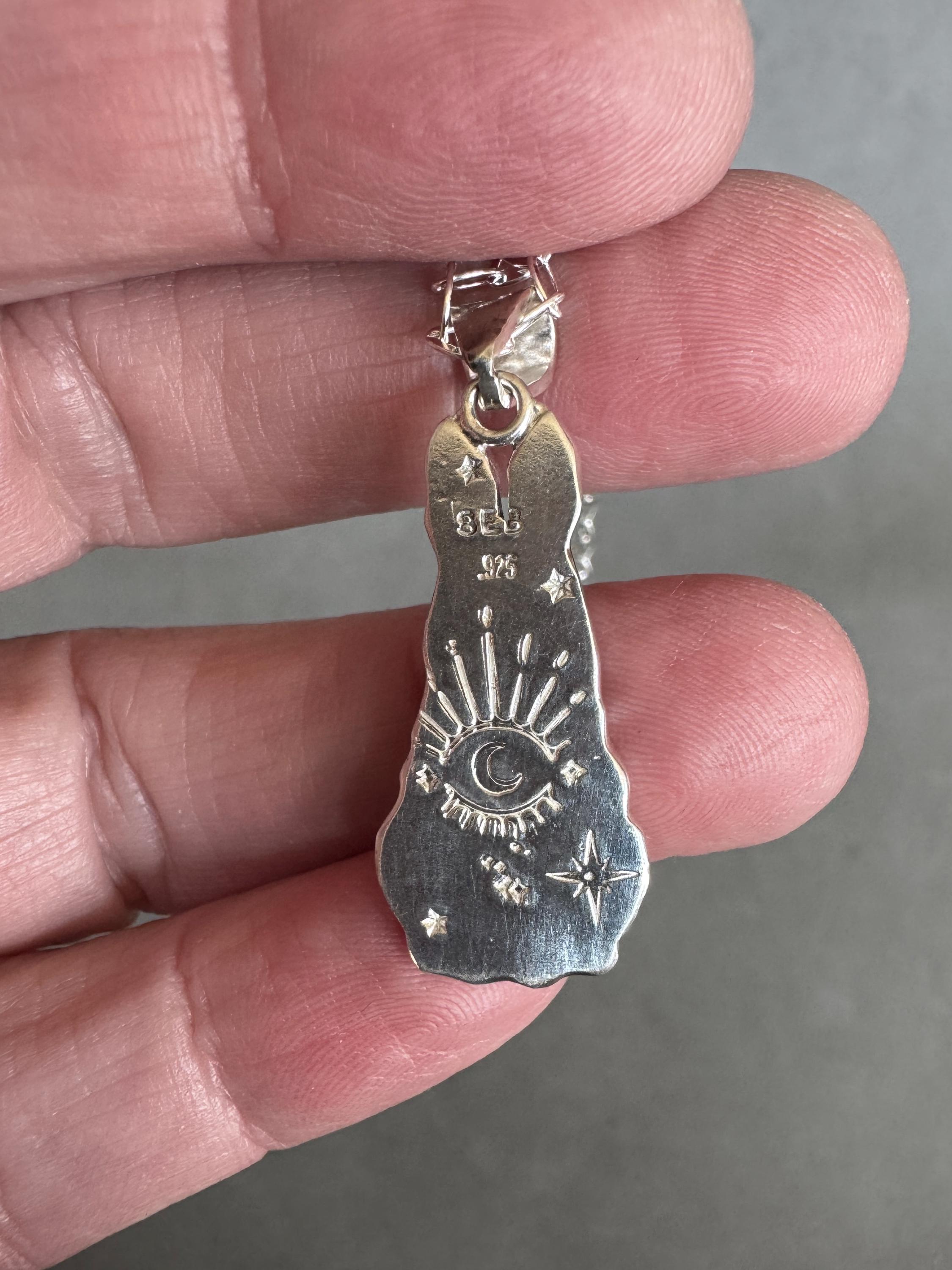Rabbit Pendant in Sterling Silver, vintage die pressed