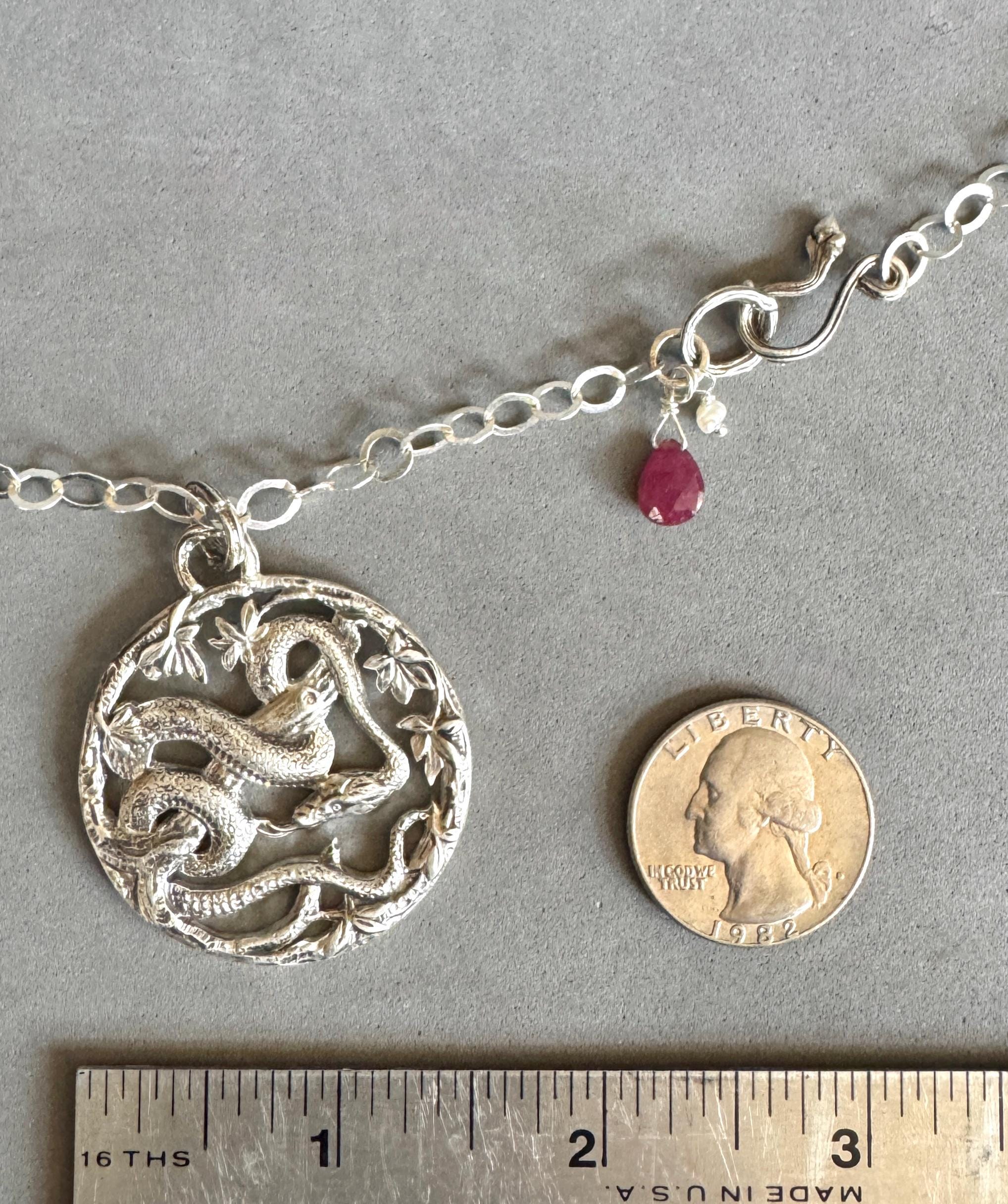 Snake in the Trees Pendant, Sterling Silver, Vintage Die pressed