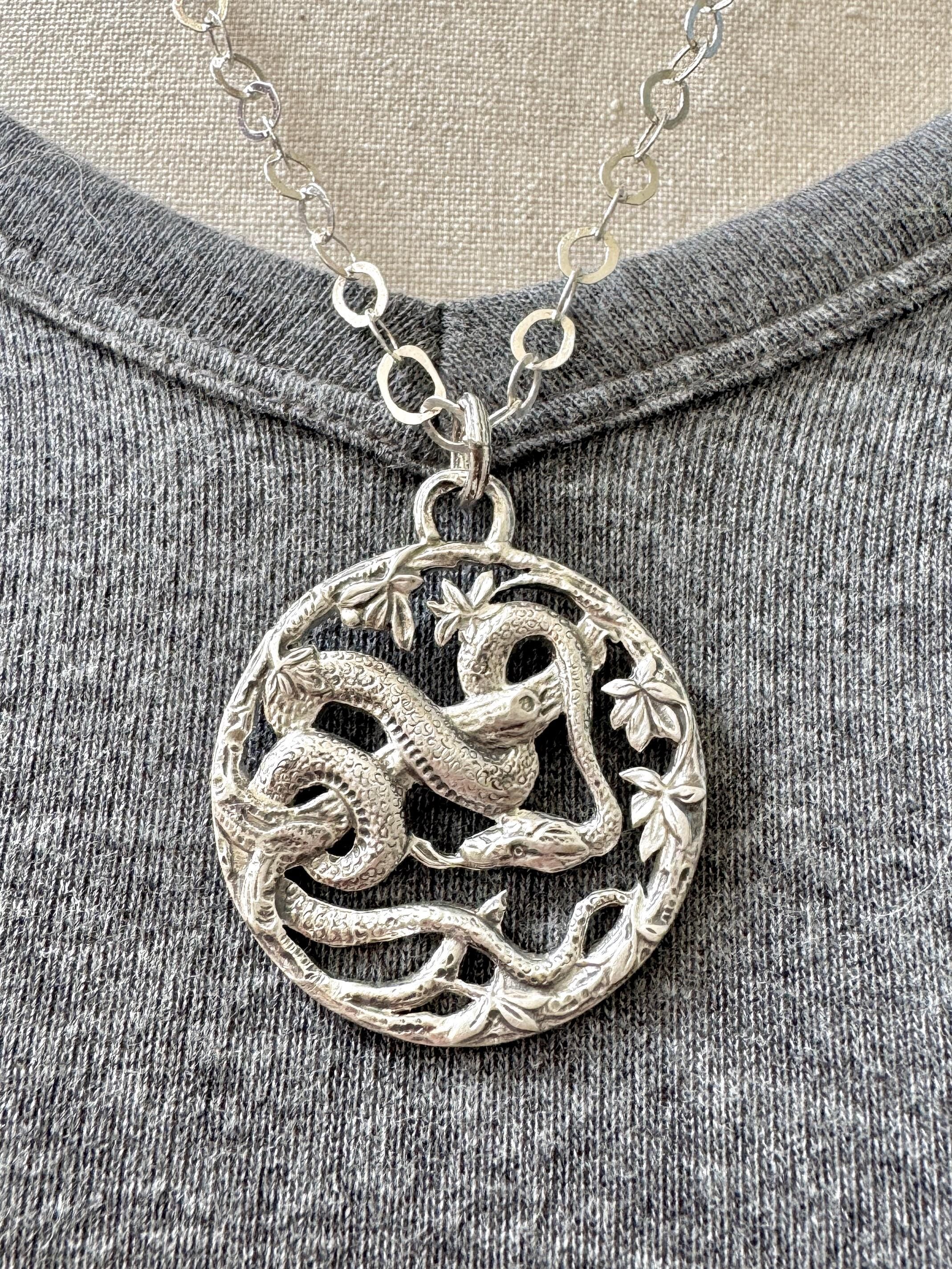 Snake in the Trees Pendant, Sterling Silver, Vintage Die pressed