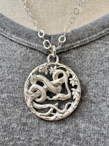 Snake in the Trees Pendant, Sterling Silver, Vintage Die pressed