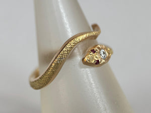 14K Gold Snake Ring with Diamond and Rubies