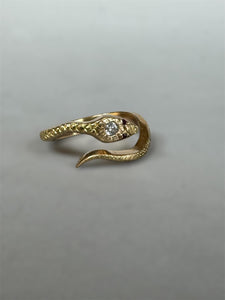 14K Gold Snake Ring with Diamond and Rubies