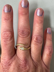 14K Gold Snake Ring with Diamond and Rubies