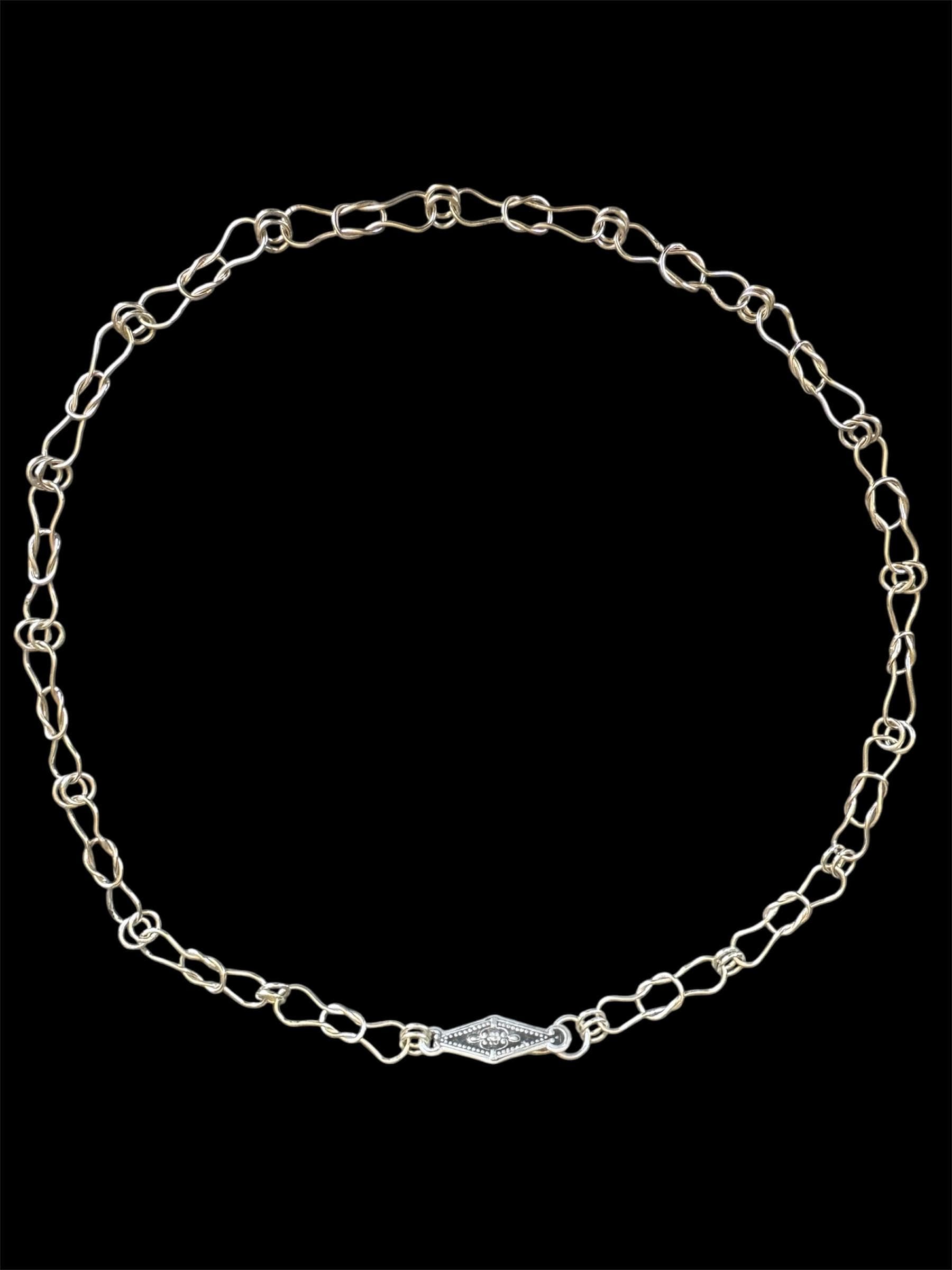 Handmade Silver Chain, woven chain in sterling silver with decorative clasp