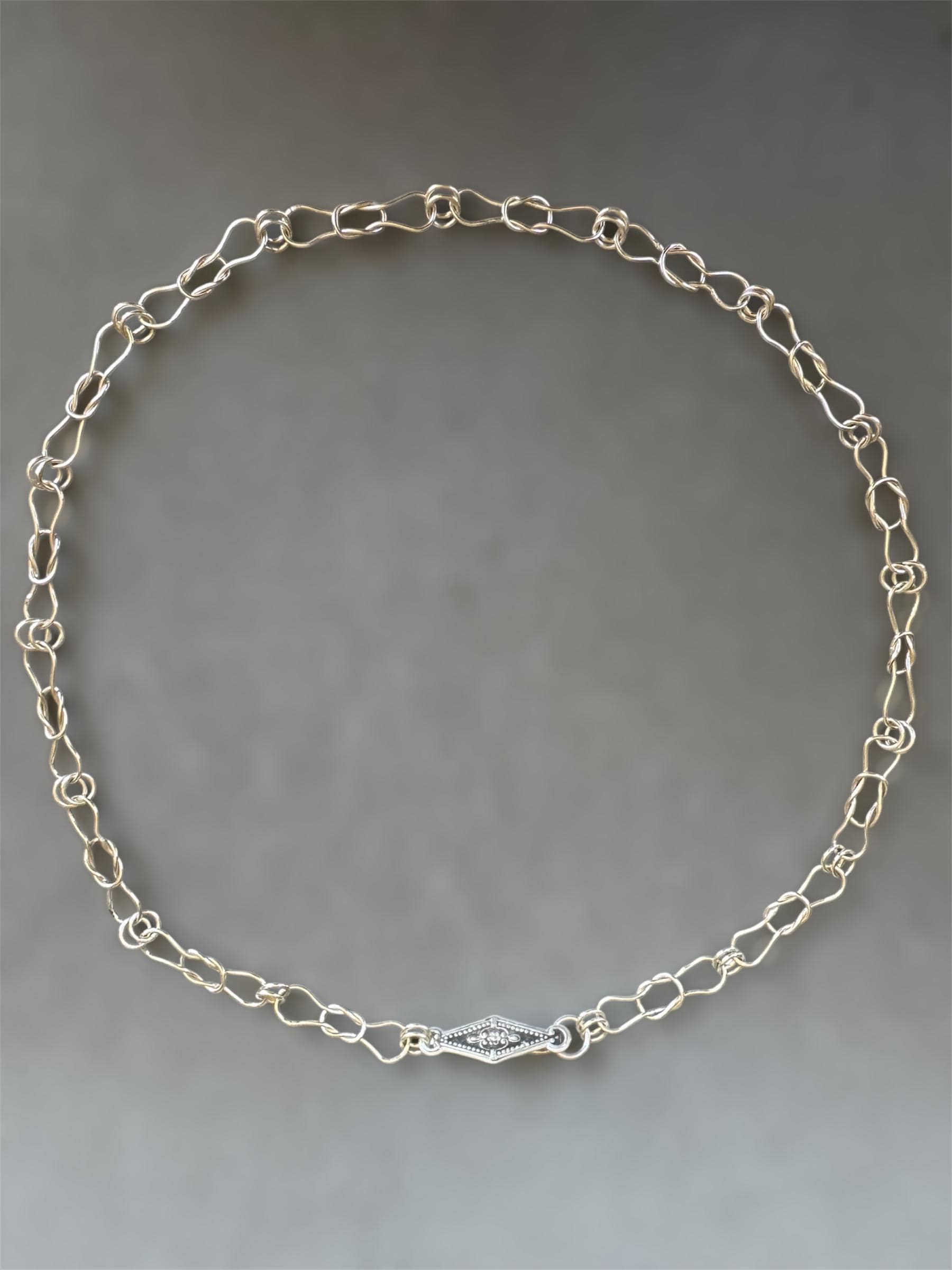 Handmade Silver Chain, woven chain in sterling silver with decorative clasp