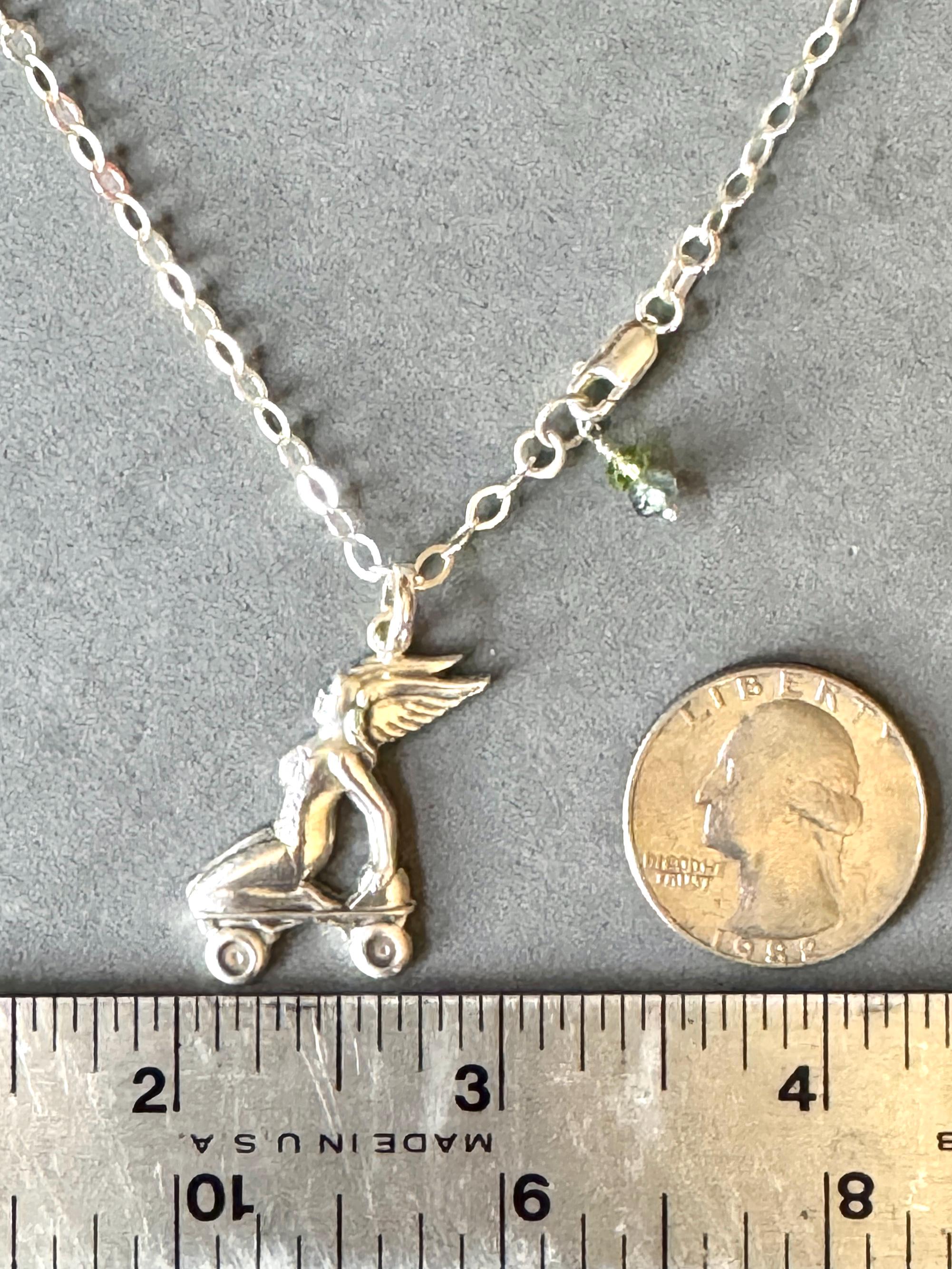 Roller Skating Angel pendant in sterling silver, roller derby, goddess Nike