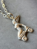 Load image into Gallery viewer, Roller Skating Angel pendant in sterling silver, roller derby, goddess Nike
