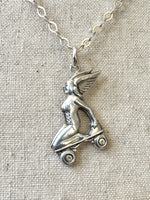 Load image into Gallery viewer, Roller Skating Angel pendant in sterling silver, roller derby, goddess Nike
