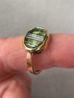Load image into Gallery viewer, 14K Gold Green Tourmaline ring, signet ring, natural raw stone
