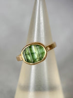 Load image into Gallery viewer, 14K Gold Green Tourmaline ring, signet ring, natural raw stone
