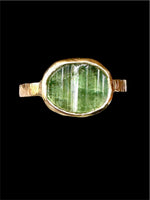 Load image into Gallery viewer, 14K Gold Green Tourmaline ring, signet ring, natural raw stone
