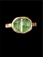 Load image into Gallery viewer, 14K Gold Green Tourmaline ring, signet ring, natural raw stone
