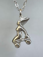 Load image into Gallery viewer, Roller Skating Angel pendant in sterling silver, roller derby, goddess Nike
