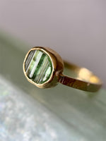 Load image into Gallery viewer, 14K Gold Green Tourmaline ring, signet ring, natural raw stone
