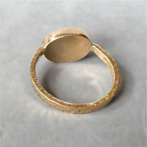 14K Gold Green Tourmaline ring, signet ring, natural raw stone