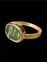 Load image into Gallery viewer, 14K Gold Green Tourmaline ring, signet ring, natural raw stone
