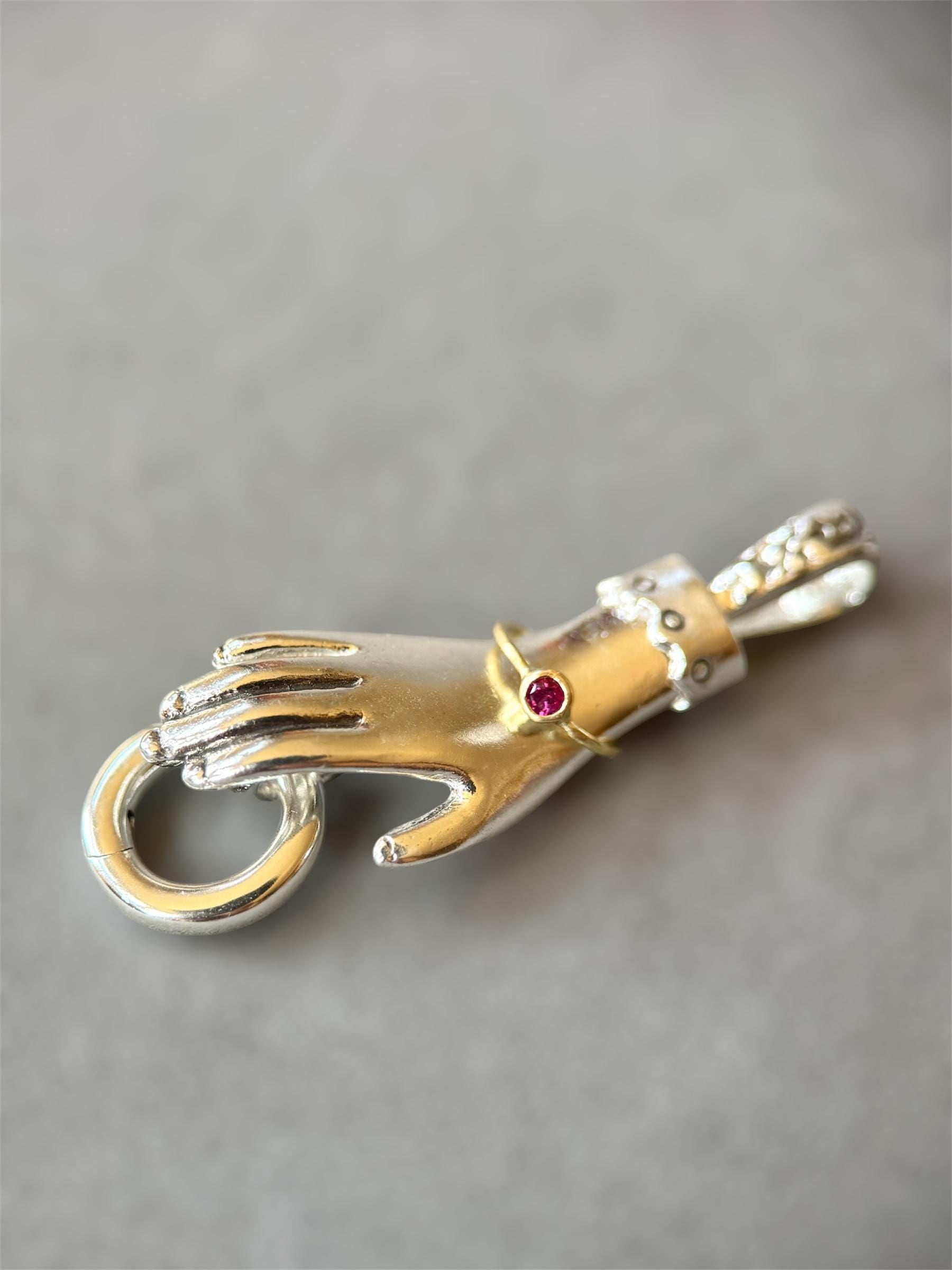 Charm Holder Hand Pendant, sterling silver, charm collection, Ruby bangle