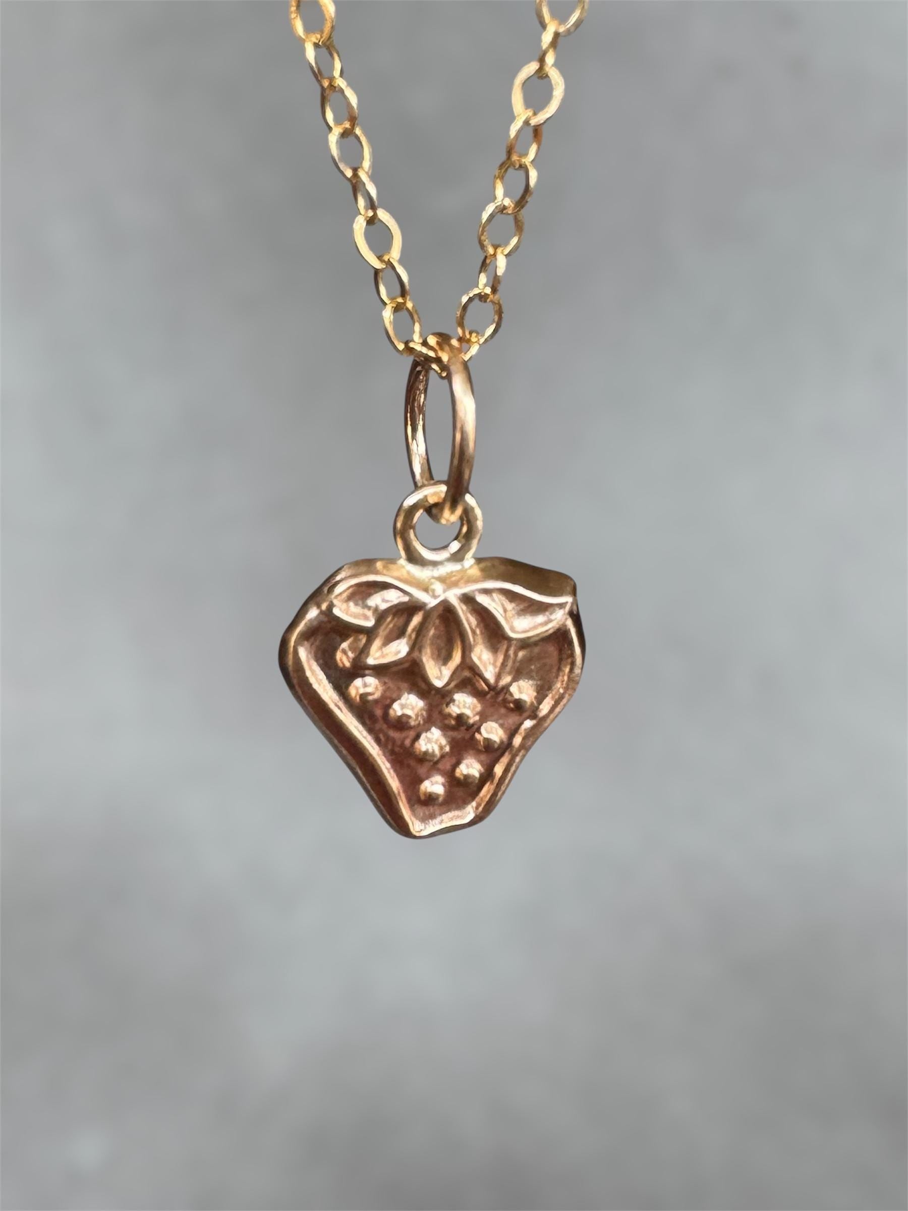 14K Gold Strawberry Charm, solid gold pendant