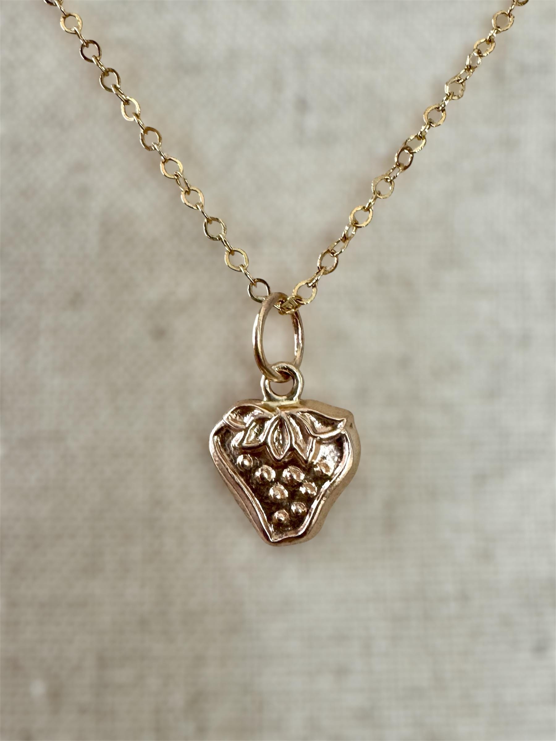14K Gold Strawberry Charm, solid gold pendant
