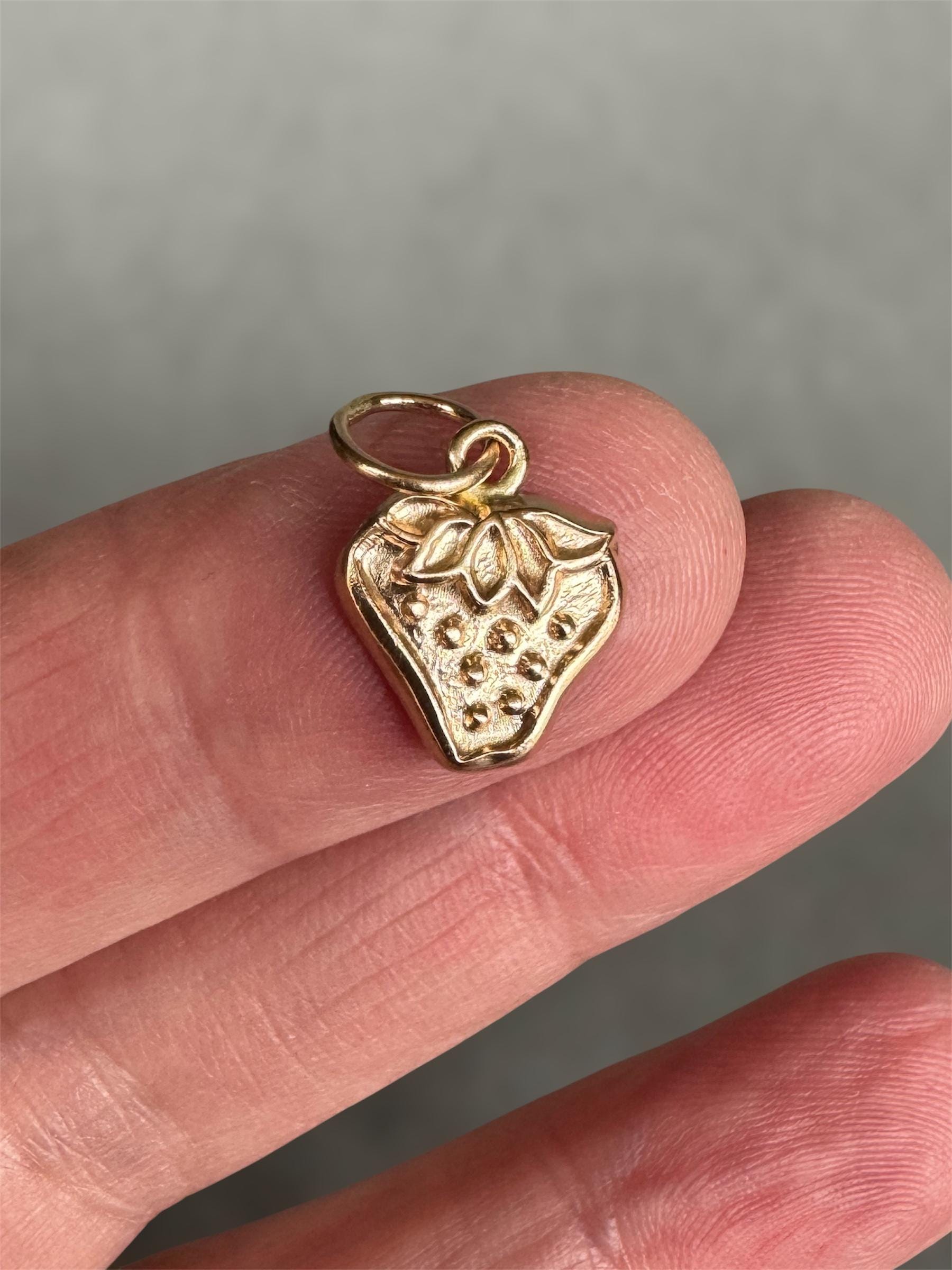 14K Gold Strawberry Charm, solid gold pendant