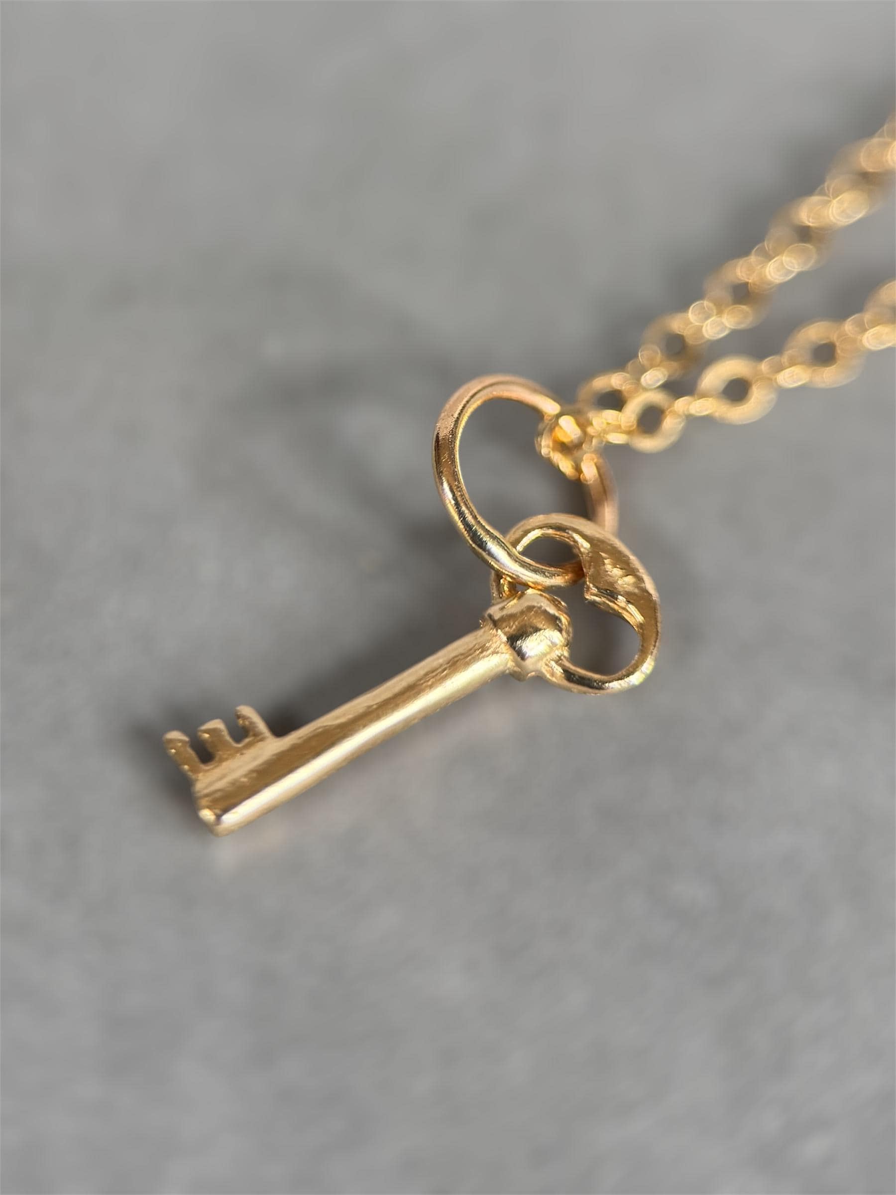 14K Gold Key Charm, solid 14K, antique key