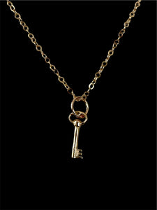 14K Gold Key Charm, solid 14K, antique key