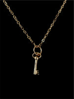 Load image into Gallery viewer, 14K Gold Antique Key Charm: Solid Yellow Gold, Fairy Door

