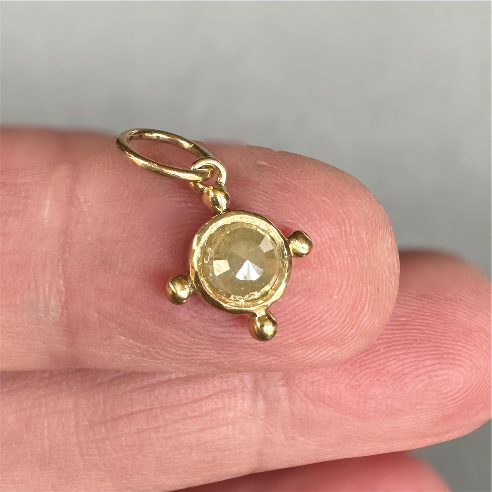18K Gold Rose Cut Diamond Charm, diamond pendant, solid gold