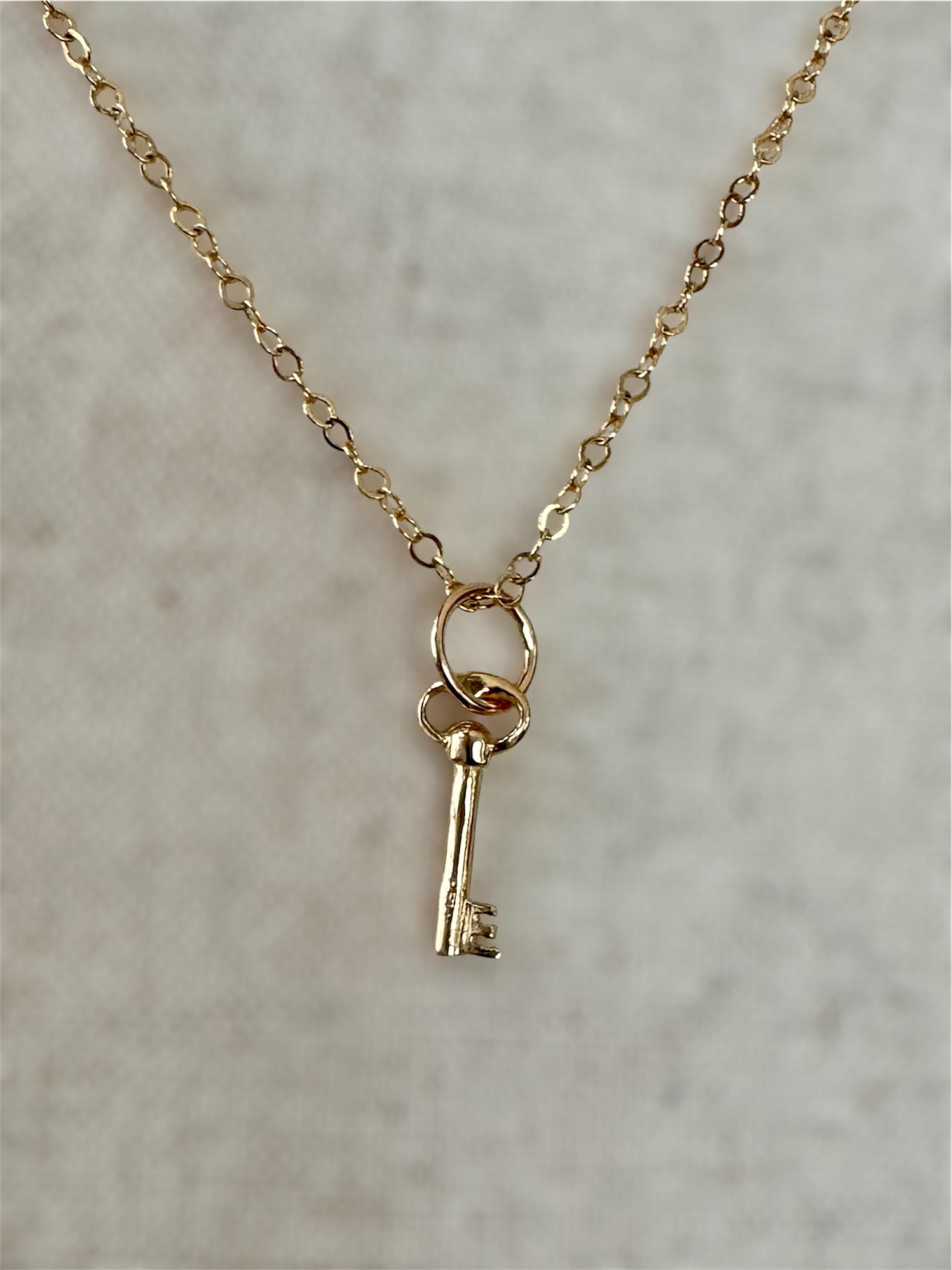 14K Gold Key Charm, solid 14K, antique key